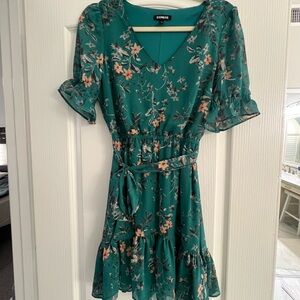 Express Green Ruffled Tie Front Sundress